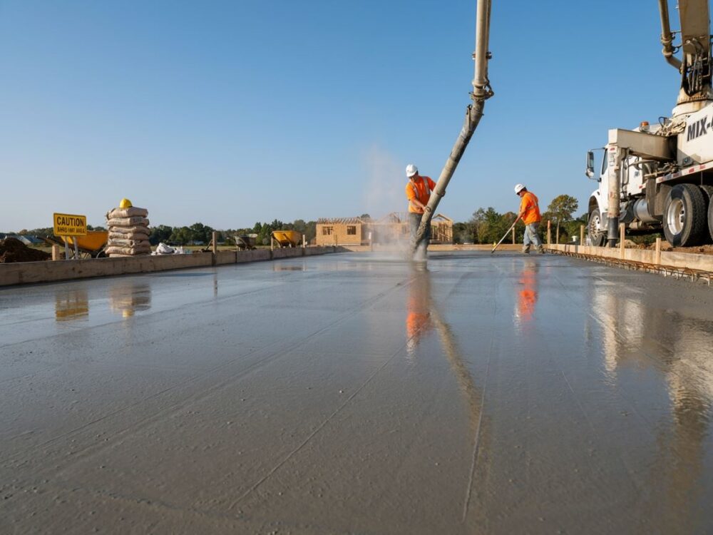 zalewanie płyty fundamentowej betonem